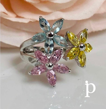 (ULP - 42).925 Plata Anillo con ZC en forma de Flor. - JoyeriaParis