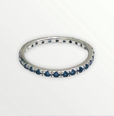 (ULP - 43).925 Plata Anillo con ZC color Azul Zafiro - JoyeriaParis