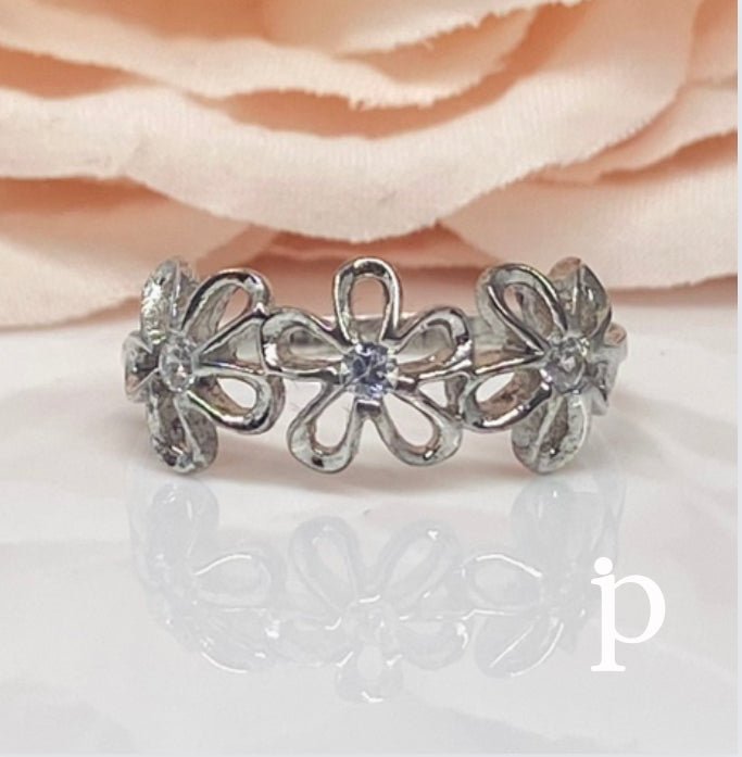 (ULP - 49).925 Plata Anillo con 3 flores - JoyeriaParis