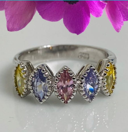 (ULP - 50).925 Plata Anillo con 6 ZC en diferentes colores. - JoyeriaParis