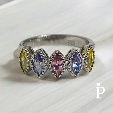 (ULP - 50).925 Plata Anillo con 6 ZC en diferentes colores. - JoyeriaParis