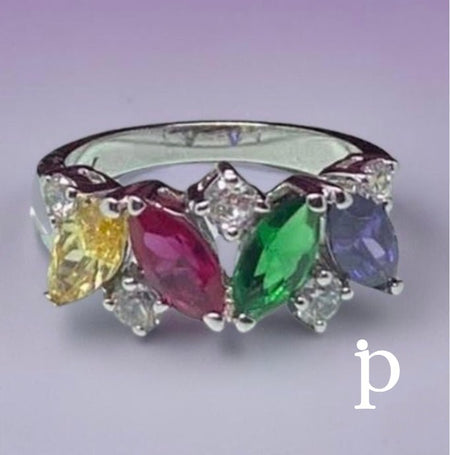 (ULP - 51).925 Plata Anillo con 4 ZC diferentes colores. - JoyeriaParis