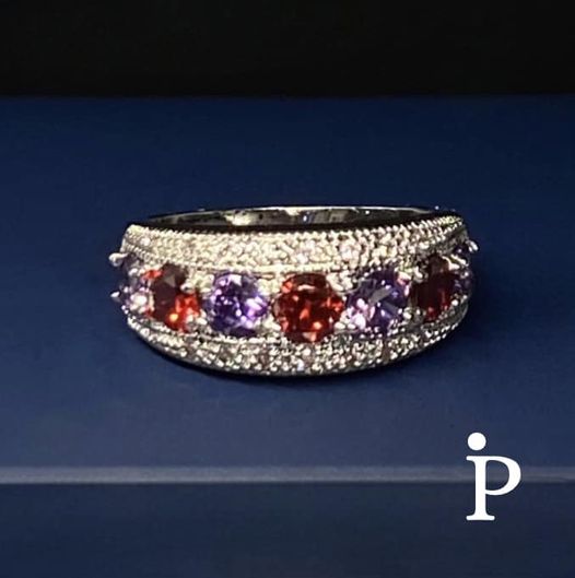 (ULP - 53).925 Plata Anillo con 6 ZC color rubí y violeta rojo - JoyeriaParis