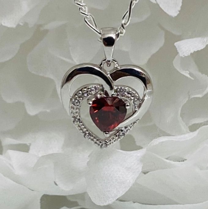 (CCP-14) .925 Silver Chain with Heart Shaped Pendant.