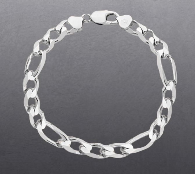 (CEP-26) .925 Silver Figaro Style Bracelet