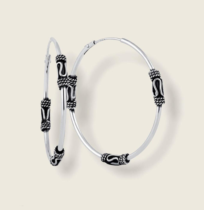 (AP-46) .925 Silver Bali Hoop Earrings (medium)