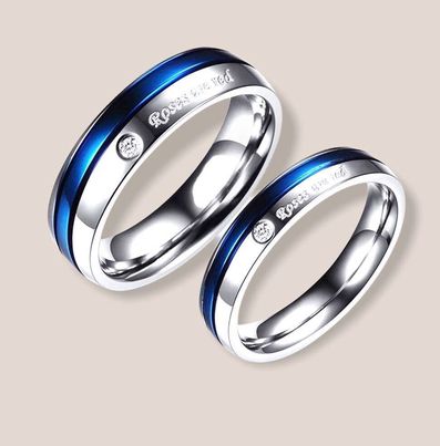 (UA-06)Stainless Steel Rings, in blue