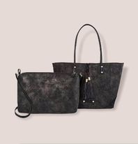 (BDM-06) Set of bags, one tote and one shoulder bag, black