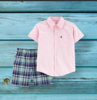 (RNN-07) For boys 2 pieces for 2 years plaid shorts and shirt