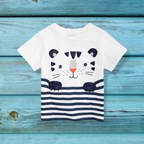 (RNN-43) Boy's T-shirt for 2 years with blue stripes and tiger print