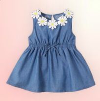 (RNN-85) Dress for girls 18 - 24 months in blue with flowers