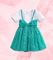 (RNN-52) Vestido para niña 4 - 5 años color verde con estrellas y blusa blanca