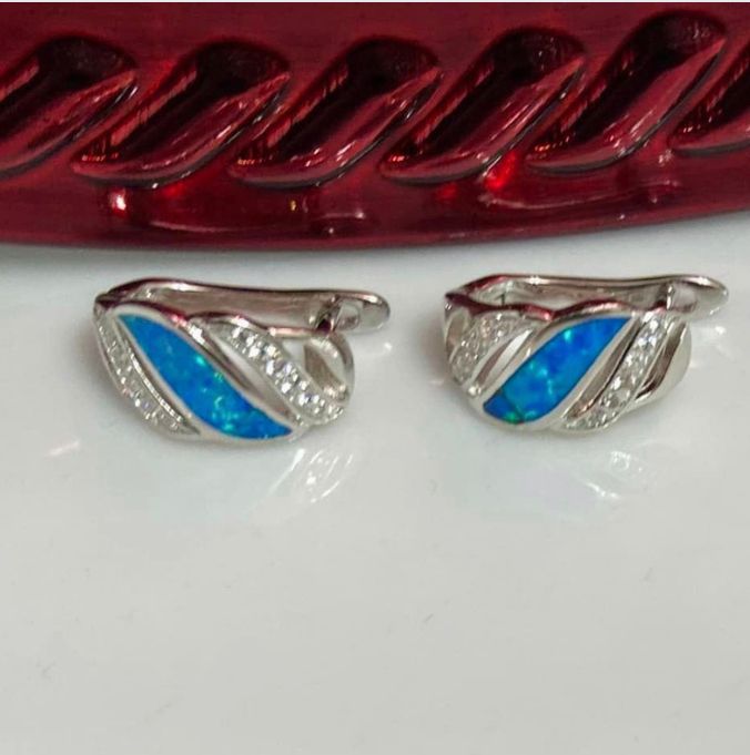 (AP-23) .925 Silver Opal Earrings with Zirconia.