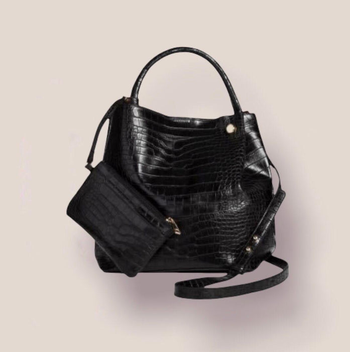 (BDM-14) Black handbag with purse, 30 cm wide by 40 cm high Approx.