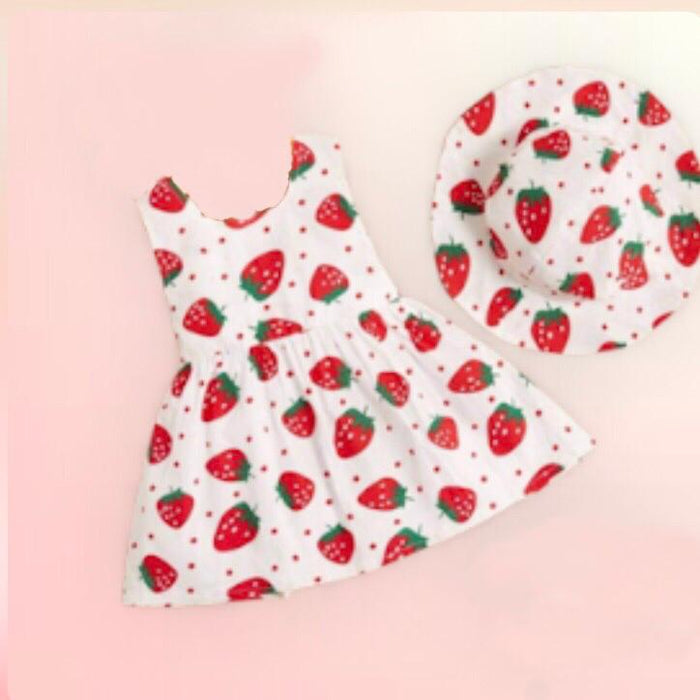 (RNN-94) White dress with hat and strawberry print for 2/3 years