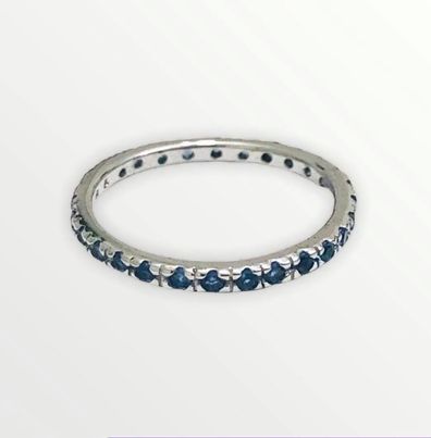 (ULP-43).925 Silver Ring with ZC color Sapphire Blue